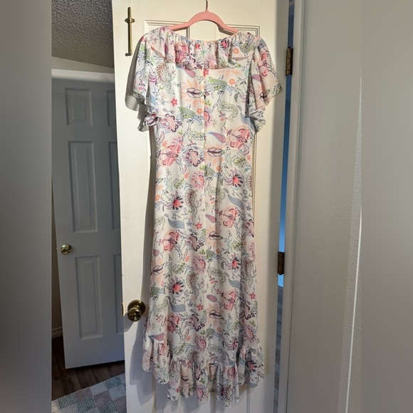 Cinq a Sept Sheila Floral Ruffle Trim Midi Dress White Bows Size 8 EUC - Picture 6 of 10